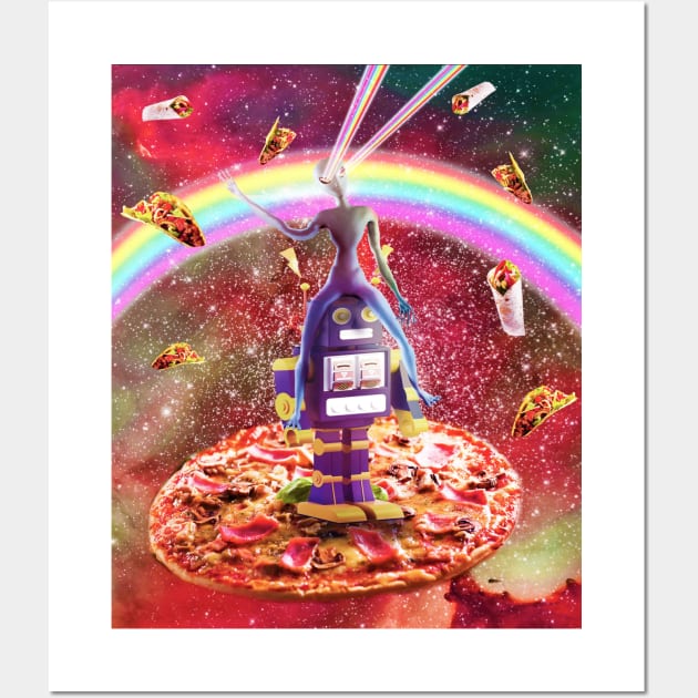 Laser Eyes Outer Space Alien Riding Robot Wall Art by Random Galaxy
